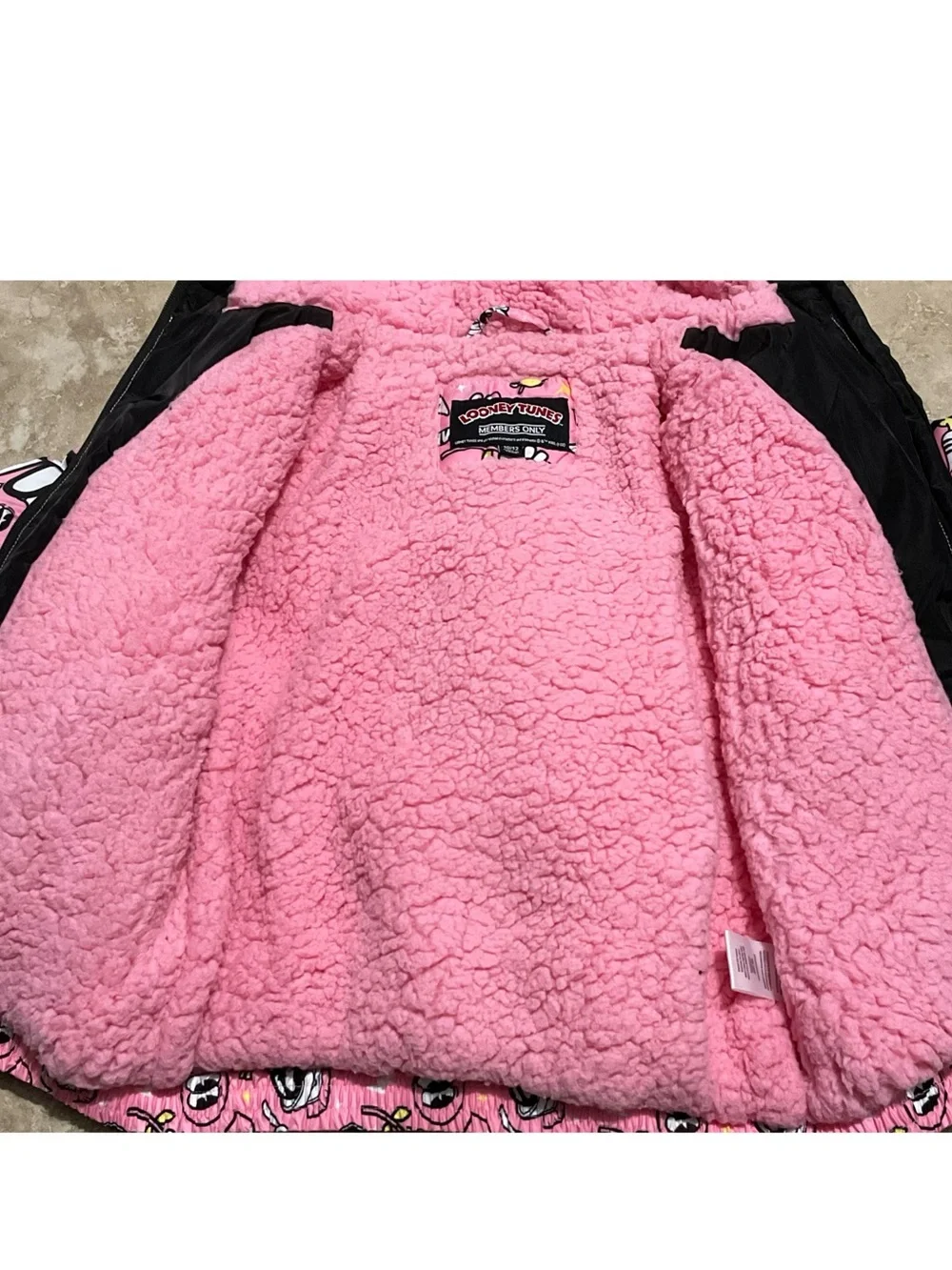 Looney Tunes Members Only Hoodie Puffer Coat Girl Sherpa Lined Bugs Bunny